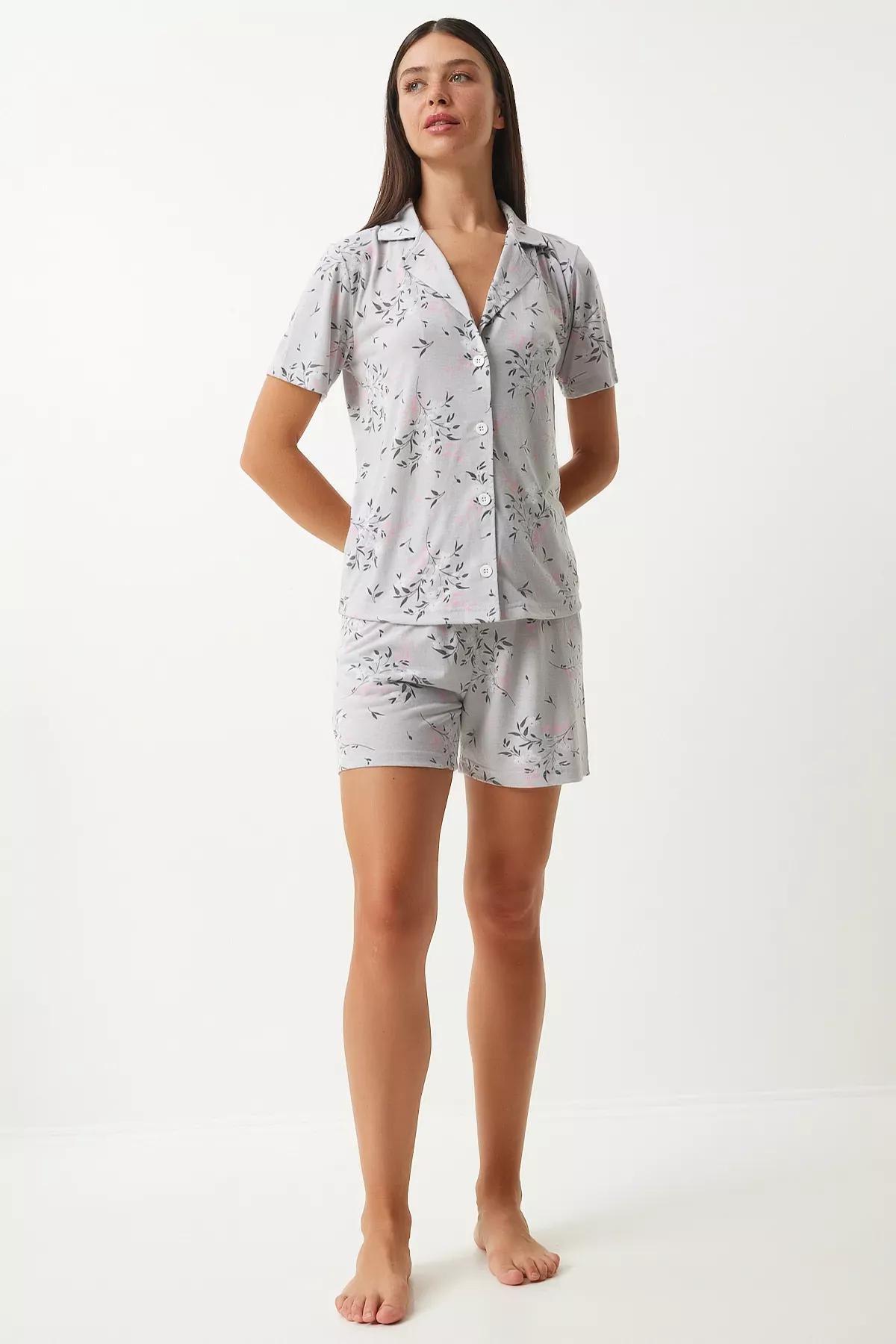 Grey Patterned Viscose Pyjamas Set, , large image number 2