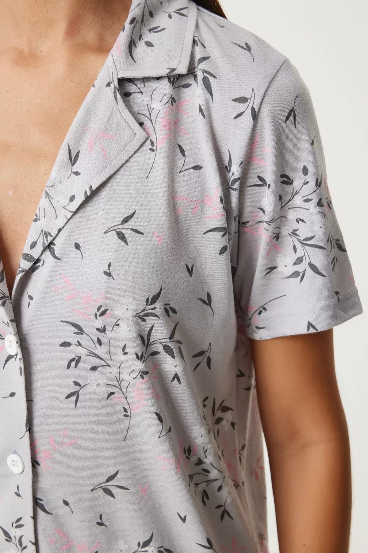 Grey Patterned Viscose Pyjamas Set, , large image number 3