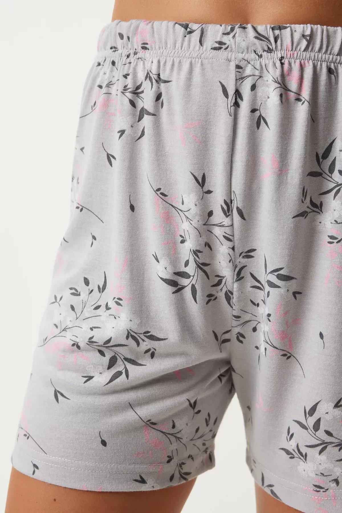 Grey Patterned Viscose Pyjamas Set, , large image number 4