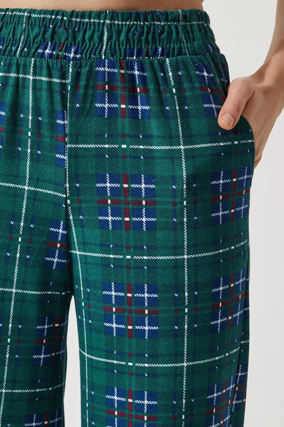 بنطال بيجاما مُحاك بنمط منقوش، أخضر, Dark green, large image number 4