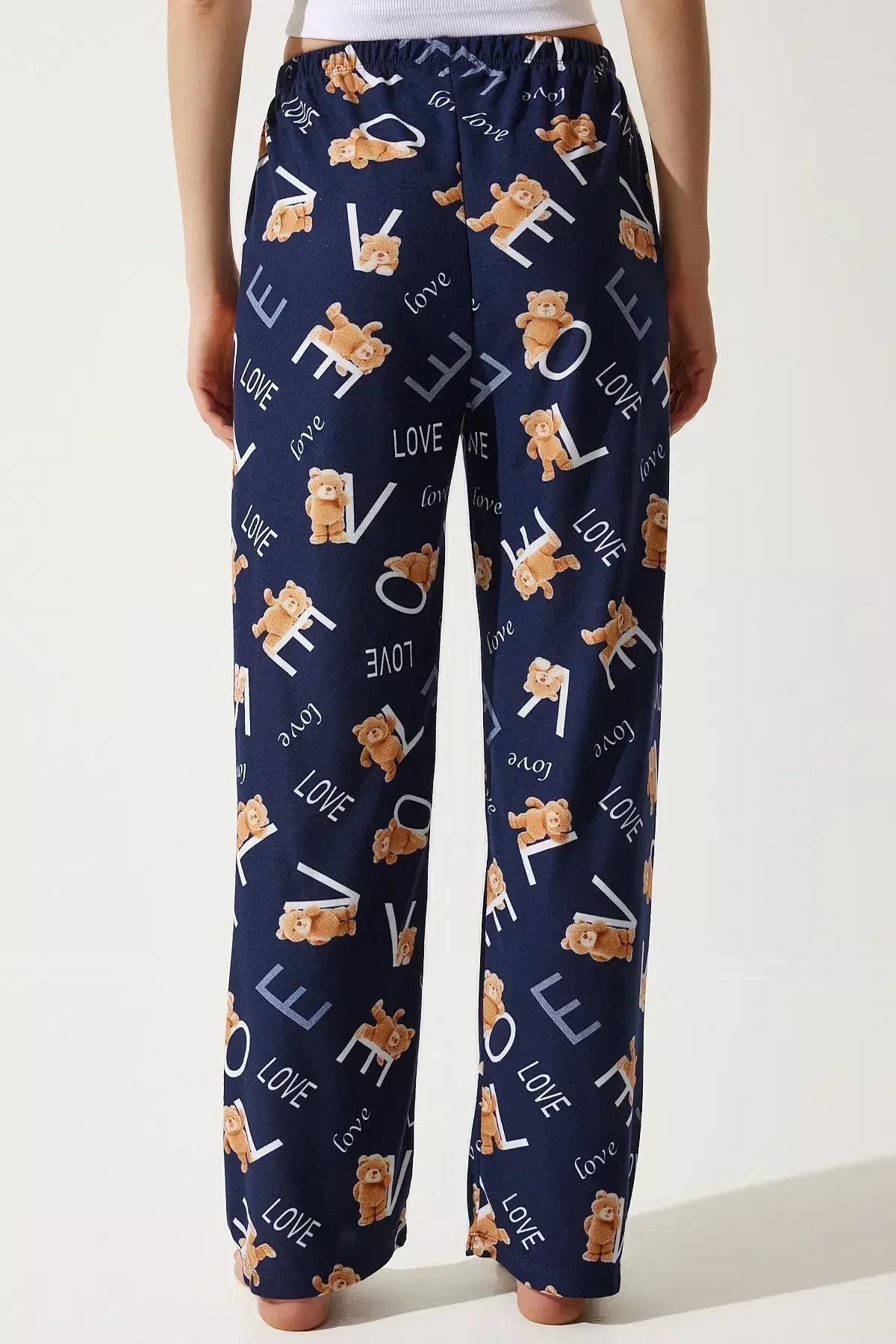 بنطال بيجاما مُحاك بنمط منقوش، كحلي, Navy blue, large image number 4