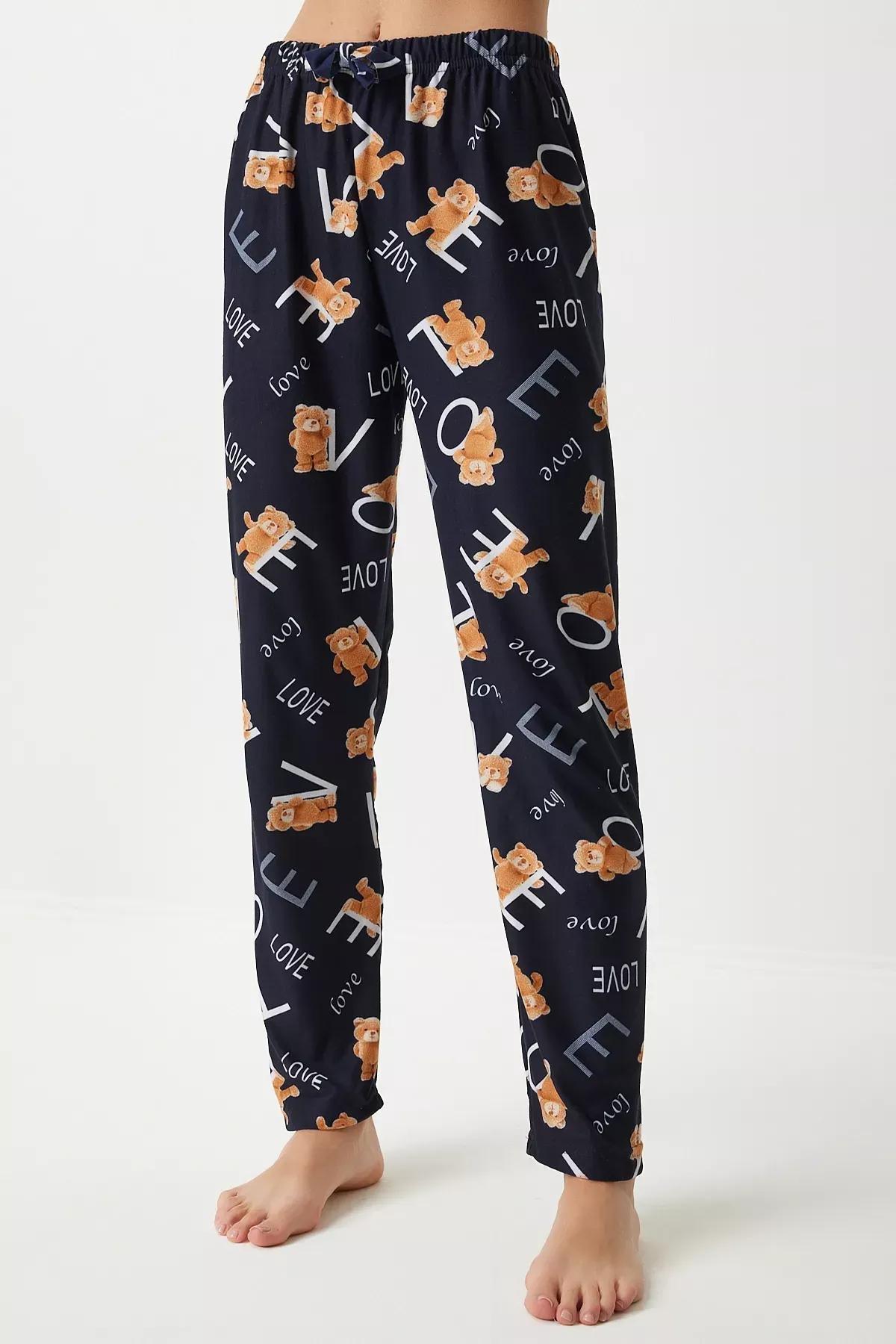 Womens Vivid Black Patterned Soft Textured Knitted Pajamas GF00002, single, , large image number 3