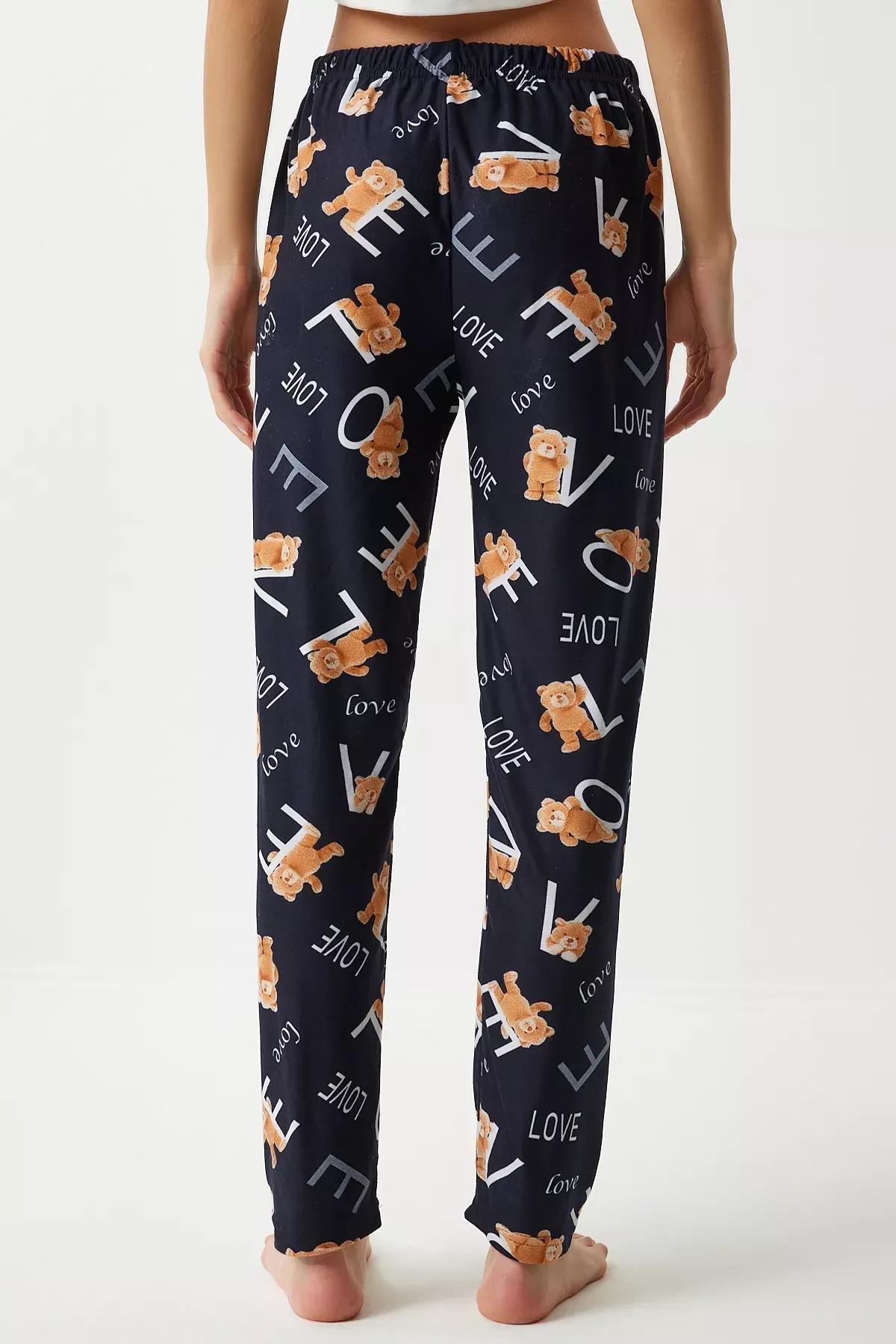 Womens Vivid Black Patterned Soft Textured Knitted Pajamas GF00002, single, , large image number 5