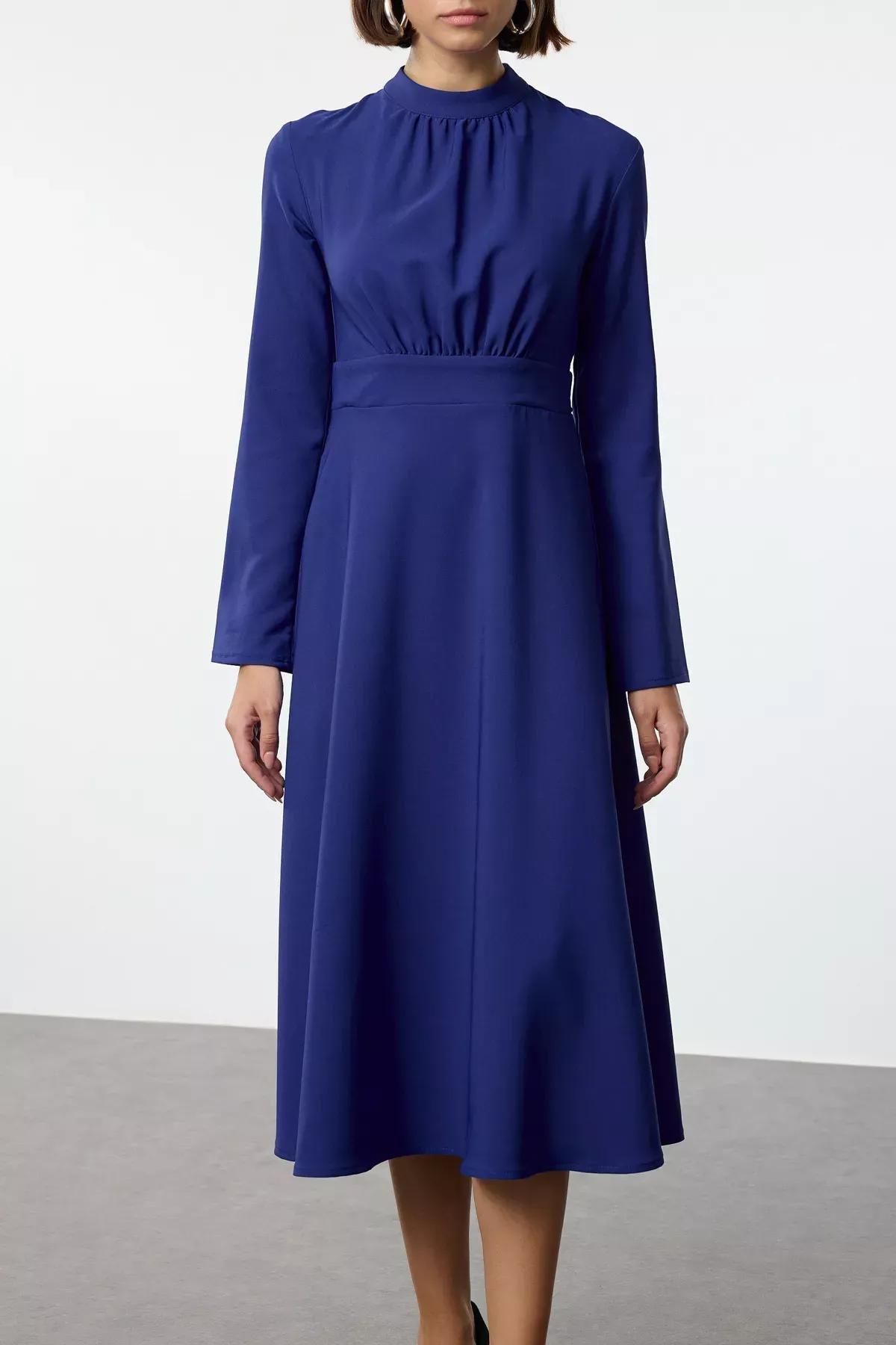 Blue Skater Waist Open Midi Dress, Sax, large image number 2