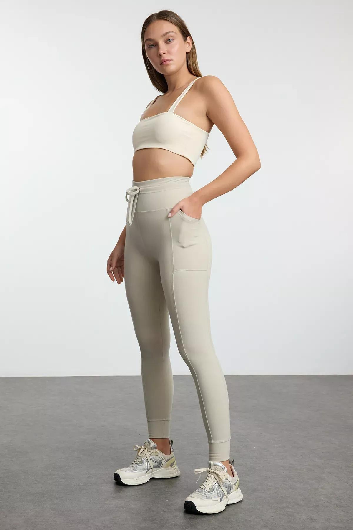 Grey Full Length Sports Tights, STONE, large image number 0