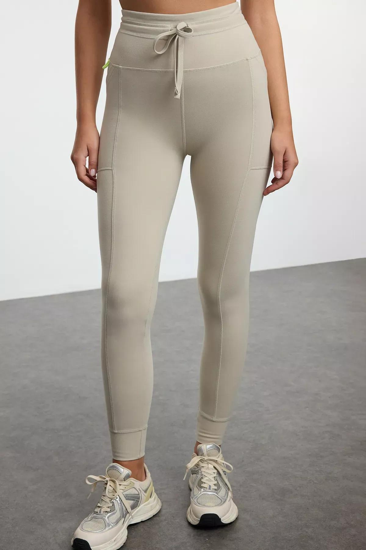 Grey Full Length Sports Tights, STONE, large image number 2