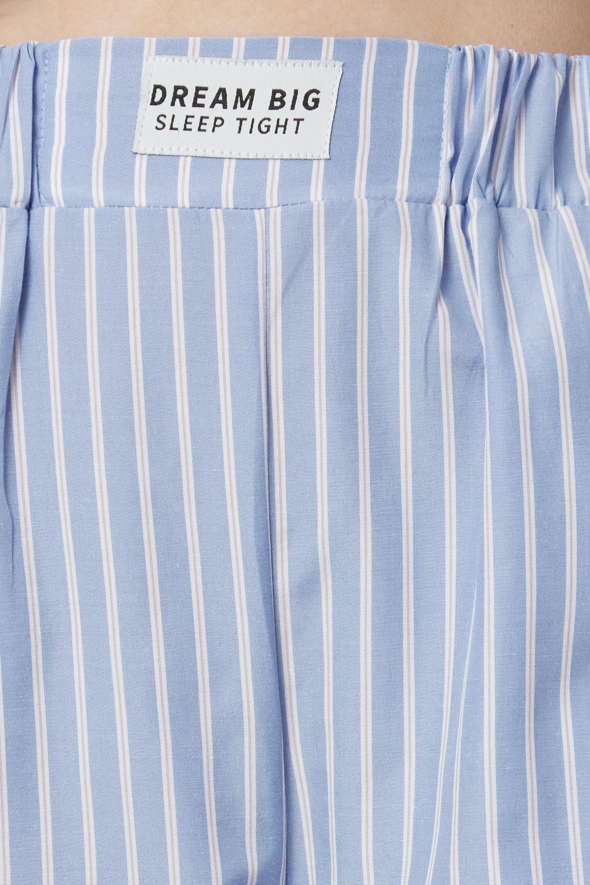 Blue Striped Label Detailed Woven Pajama Bottoms THMAW25PJ00001, Single item, C101_99, large image number 3