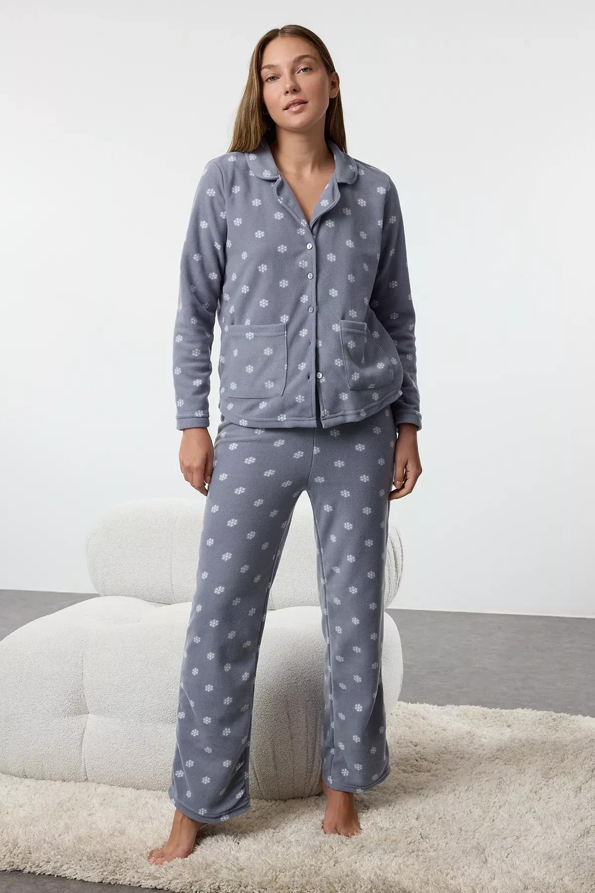 Grey Polar Fleece Pajama Set, C101_5645, medium