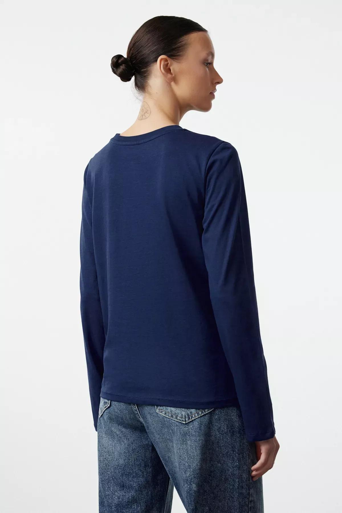 Navy Blue-Red 2 Pack Crew Neck Regular/Normal Cut Knitted T-Shirt TWOAW25TS00001, 2s, , large image number 4