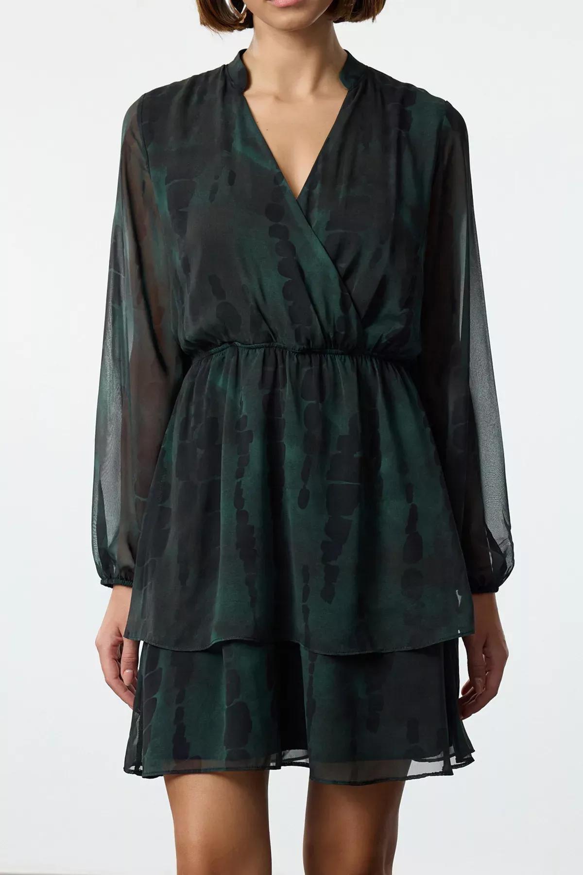 Green Pattern Double-Breasted Skater Dress, Green, large image number 3