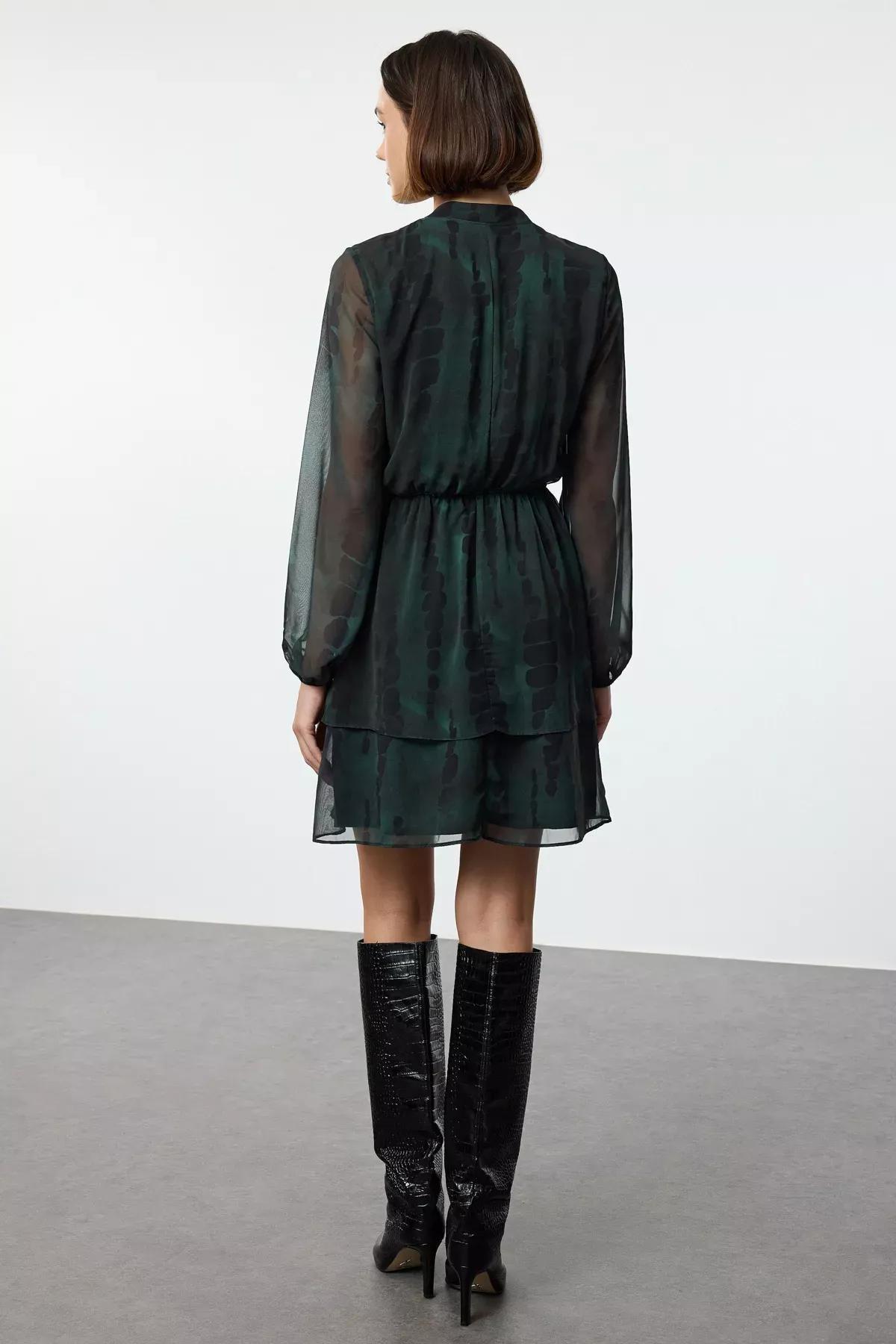Green Pattern Double-Breasted Skater Dress, Green, large image number 4