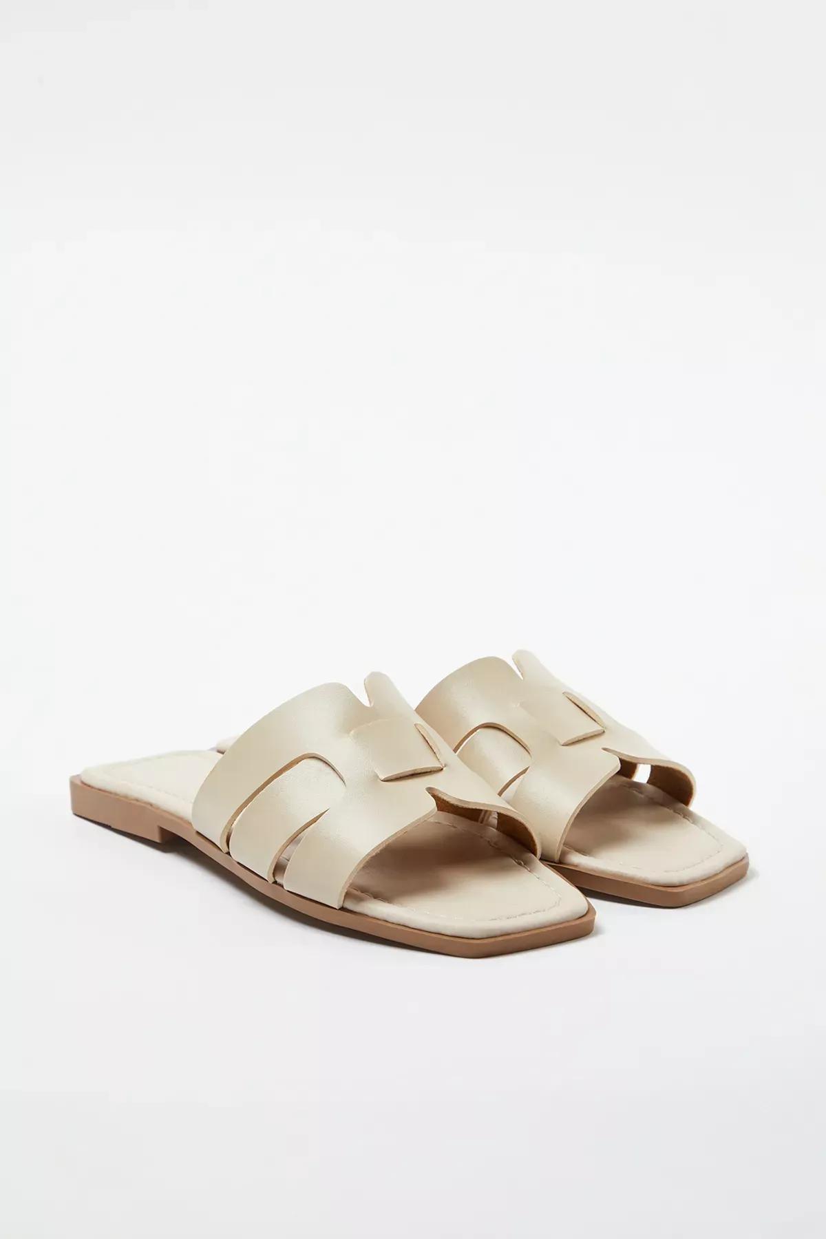 Beige single band casual slippers, , large image number 0