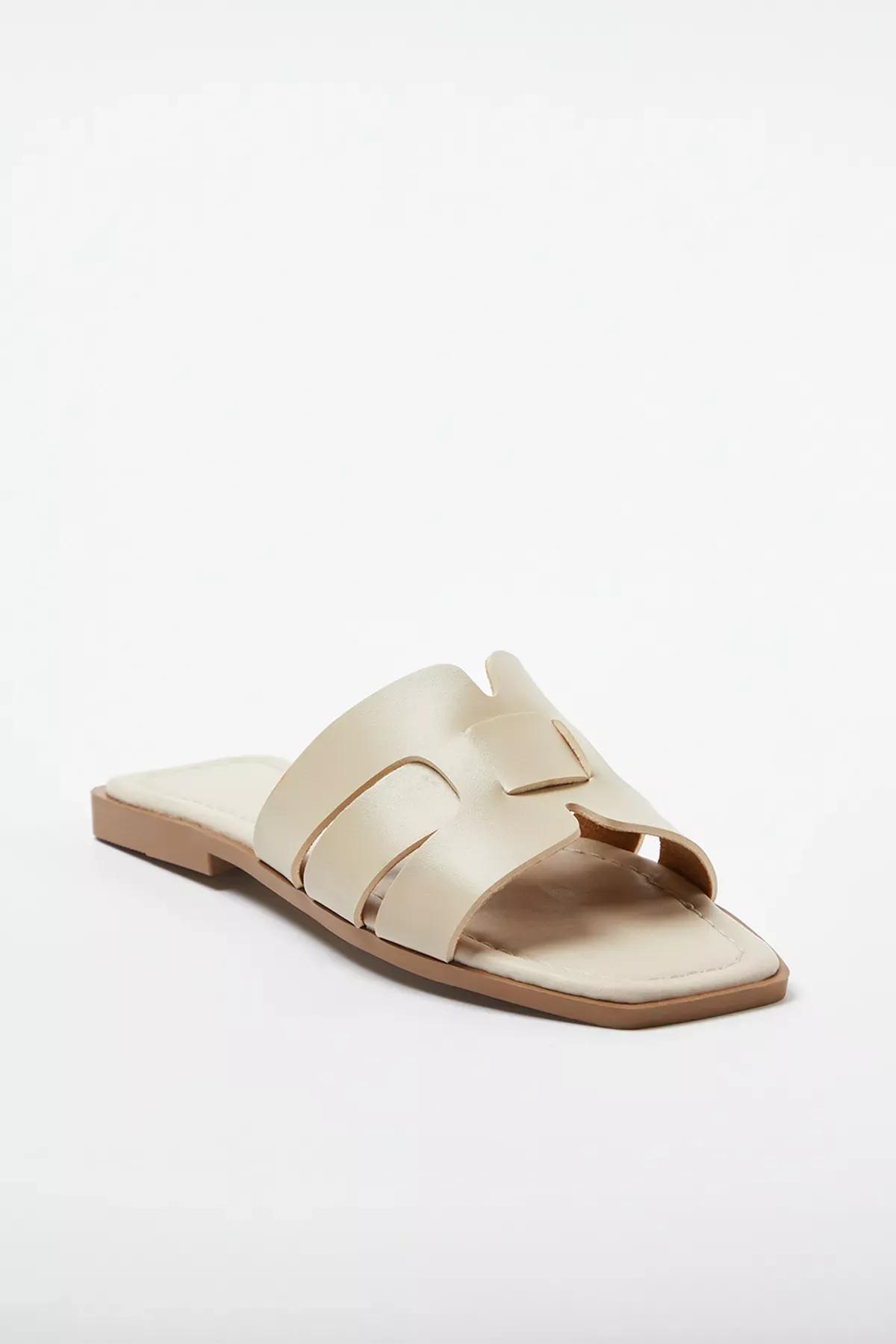 Beige single band casual slippers, , large image number 1