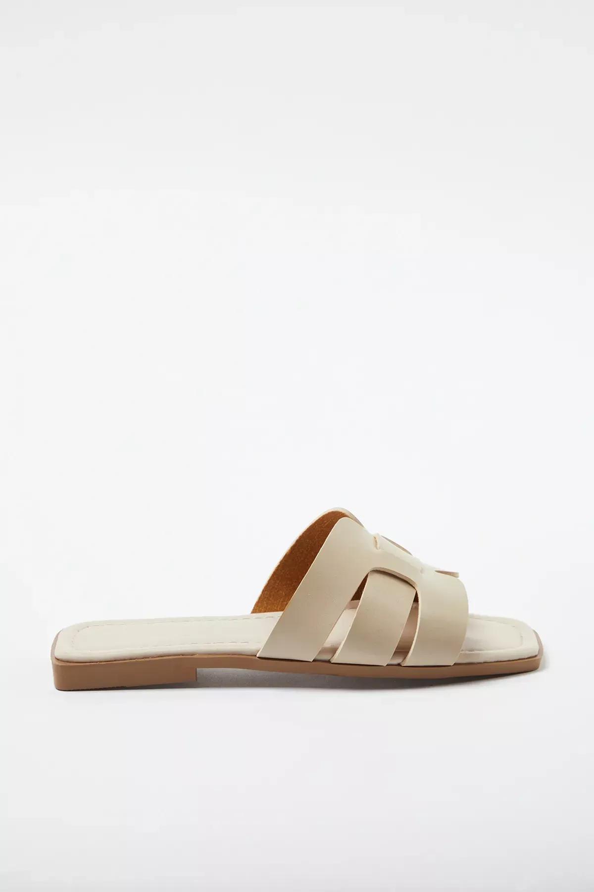 Beige single band casual slippers, , large image number 2