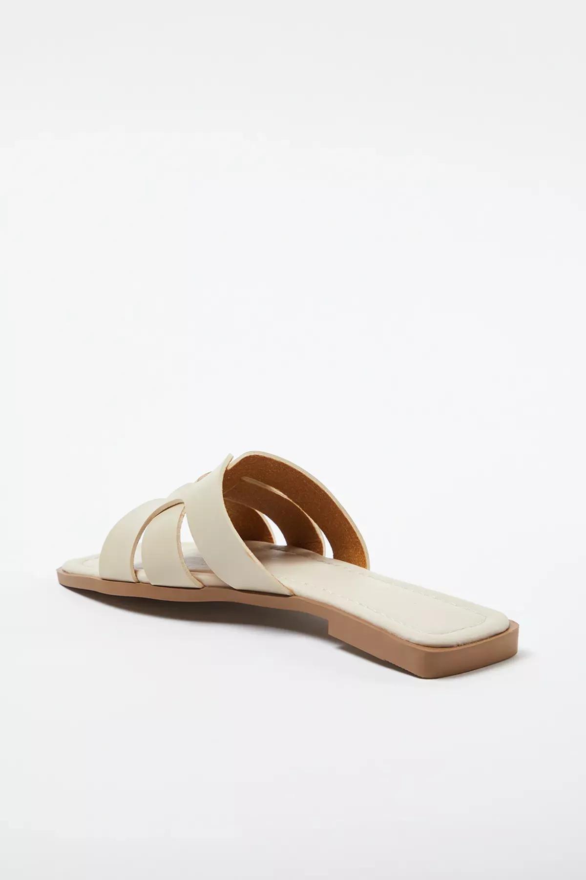 Beige single band casual slippers, , large image number 3