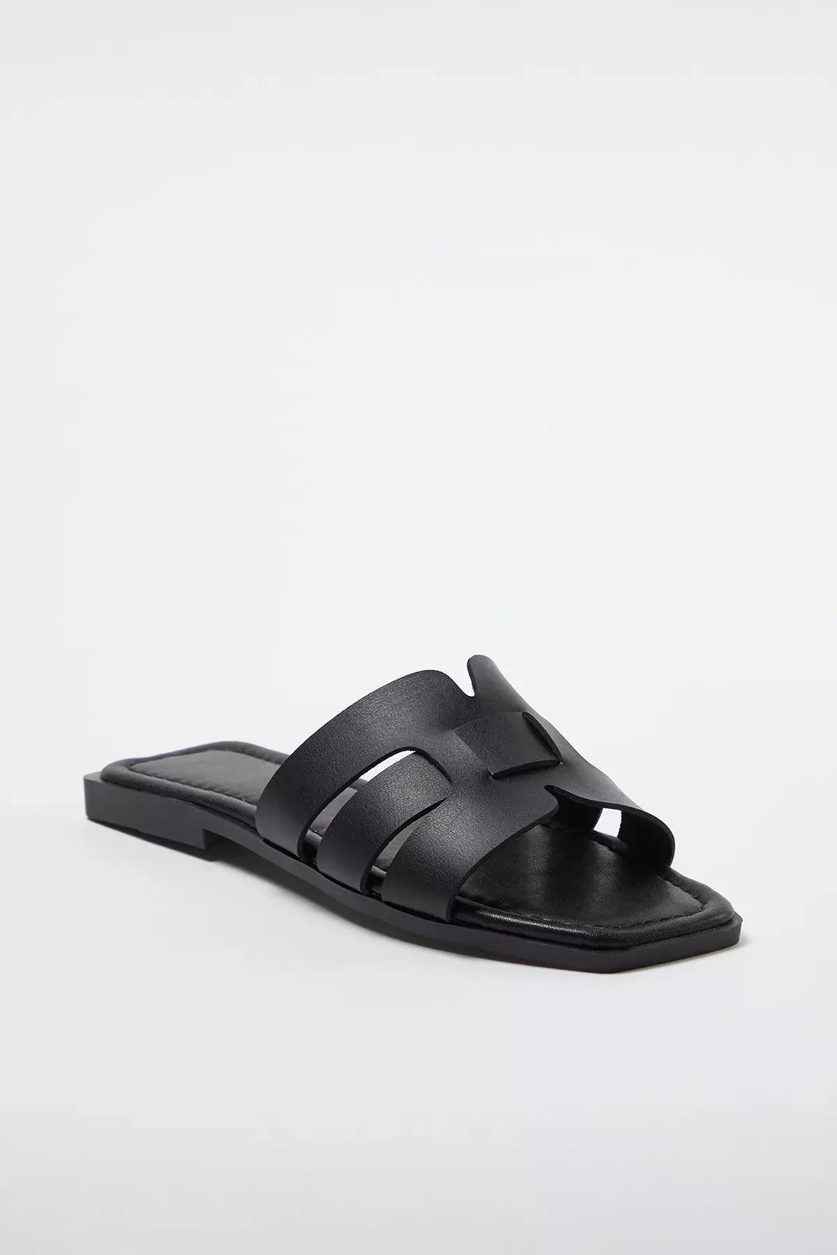 Black single strap casual slippers, , large image number 1