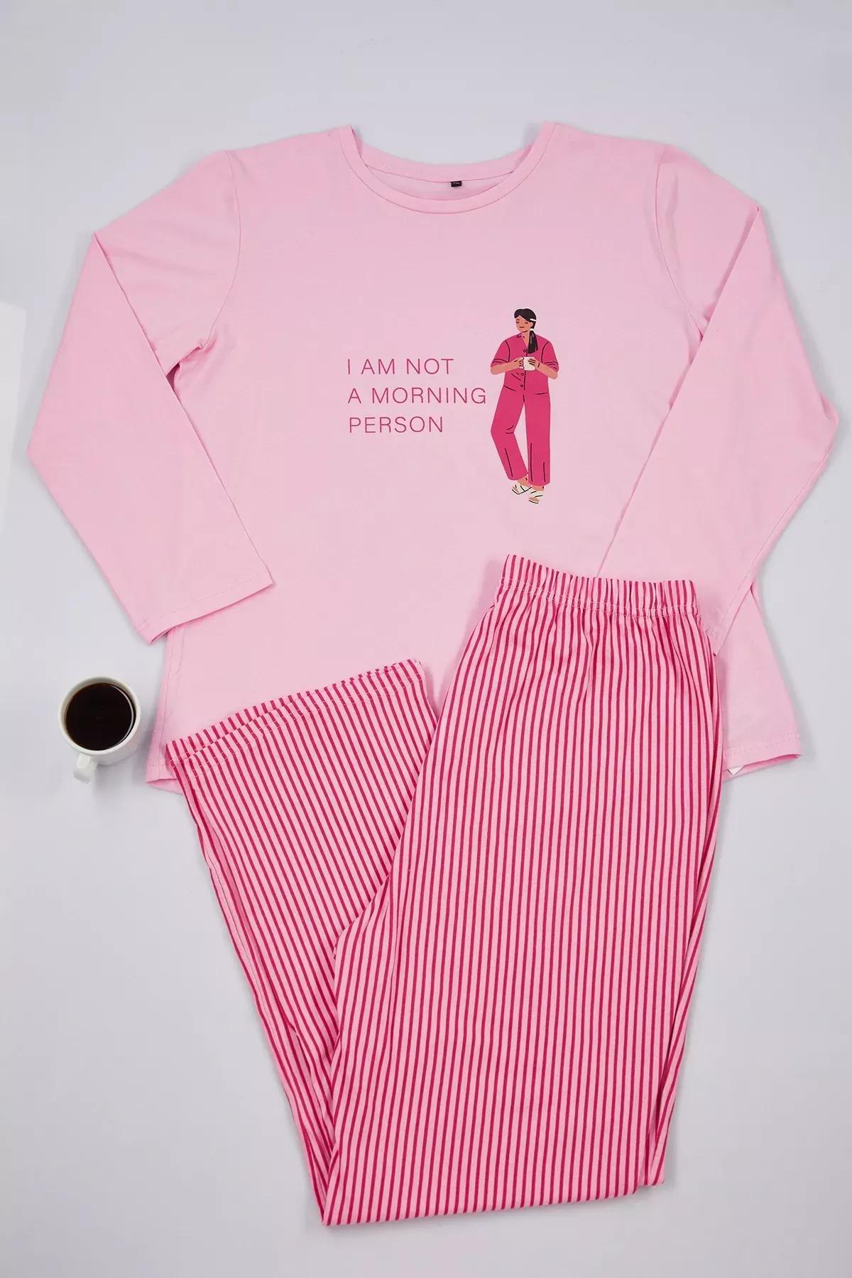 Pink Striped Knit Pajama Set, , large image number 0