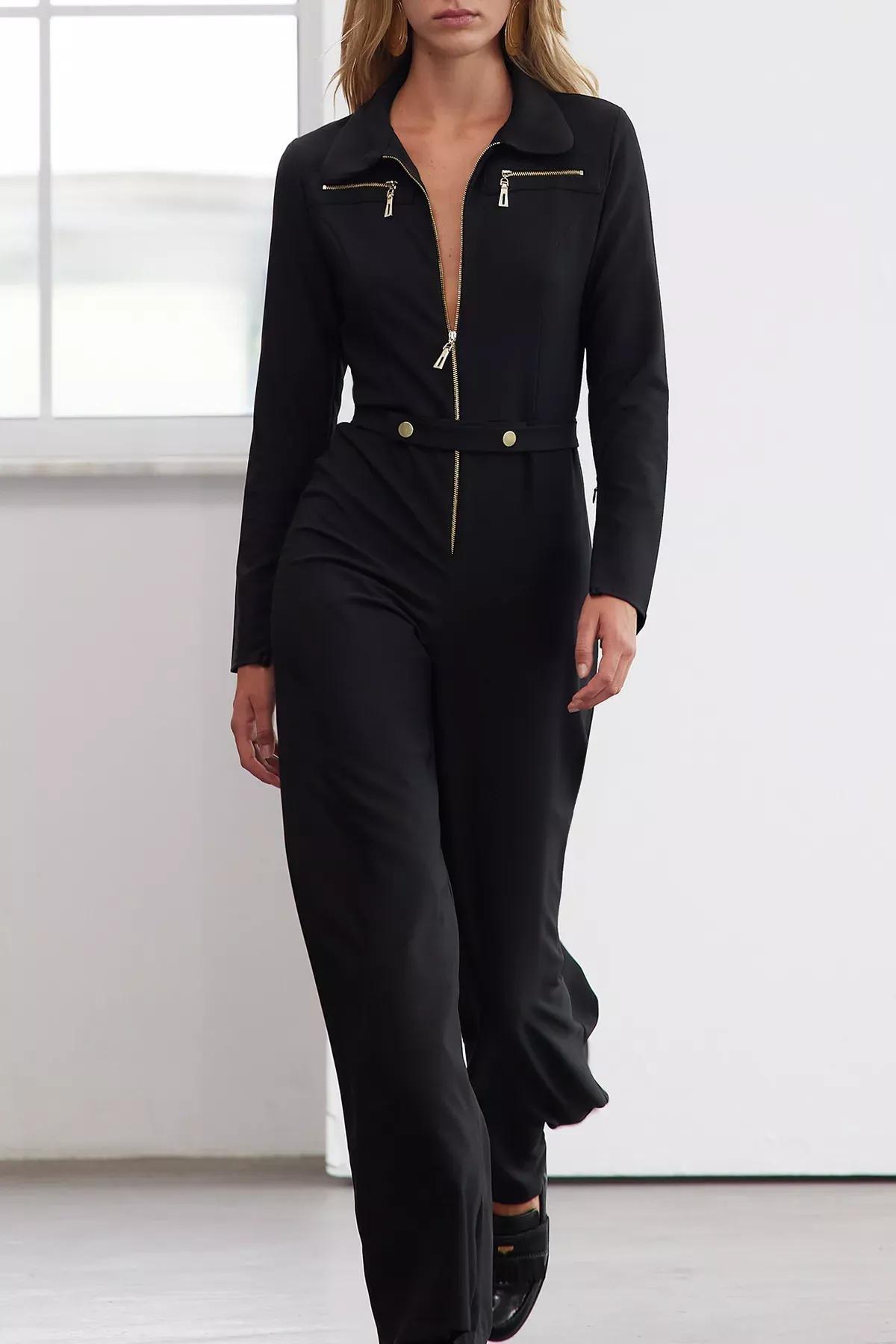 Black Belted Zipper Jumpsuit, C101_5720, large image number 1