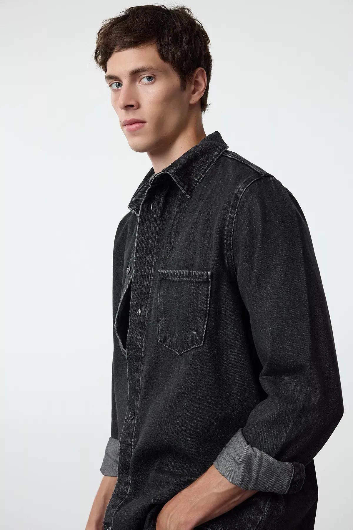 Black Denim Shirt Jacket, Anthracite, medium