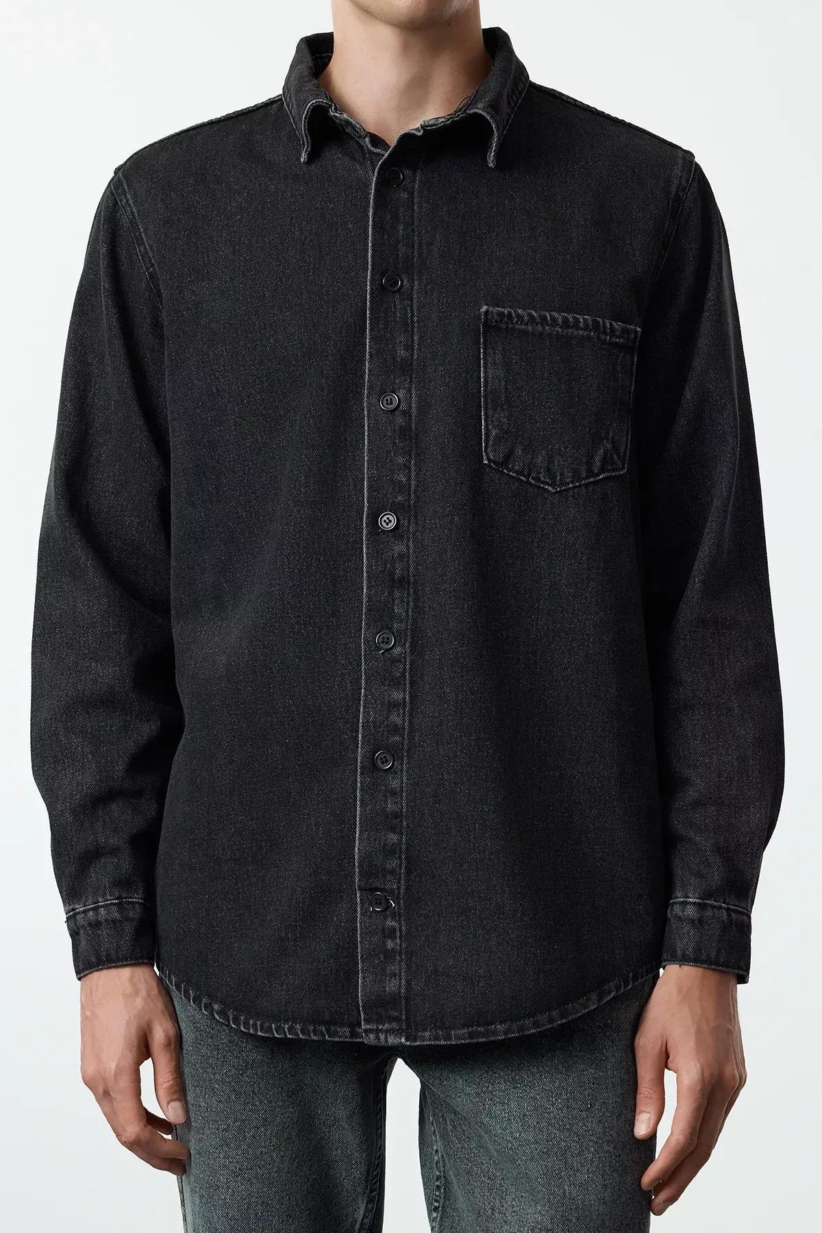 Black Denim Shirt Jacket, Anthracite, medium