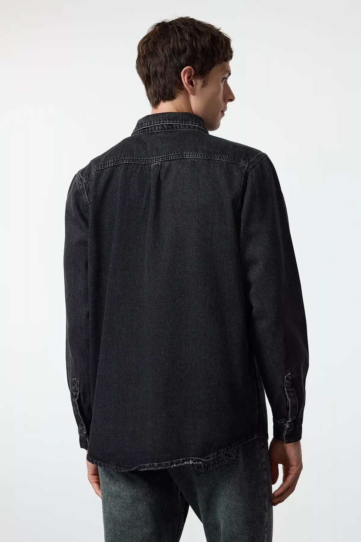 Black Denim Shirt Jacket, Anthracite, large image number 3