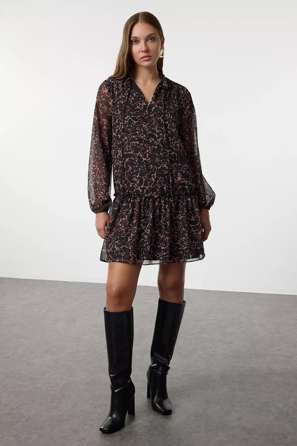 Black Floral Patterned Mini Dress, C101_5720, large image number 0
