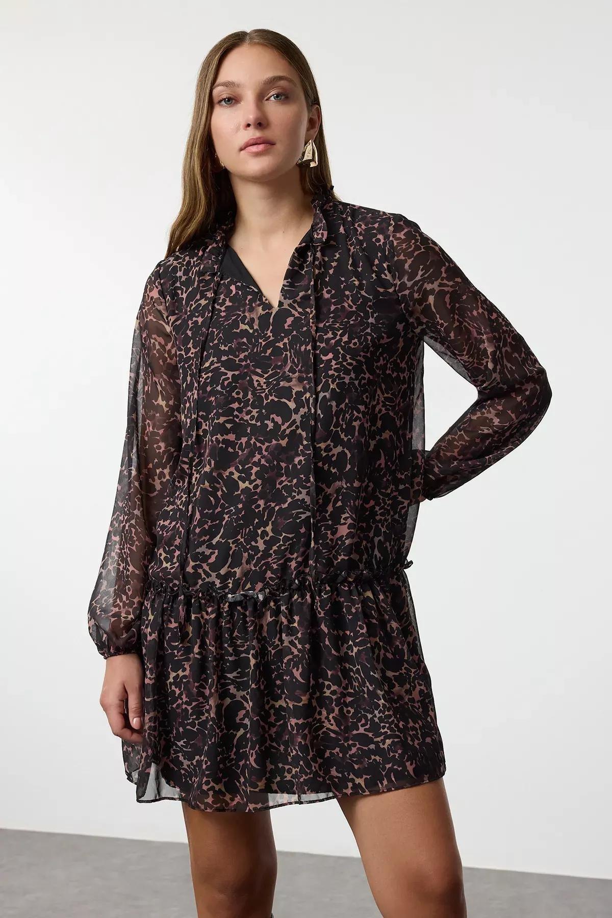 Black Floral Patterned Mini Dress, C101_5720, large image number 1