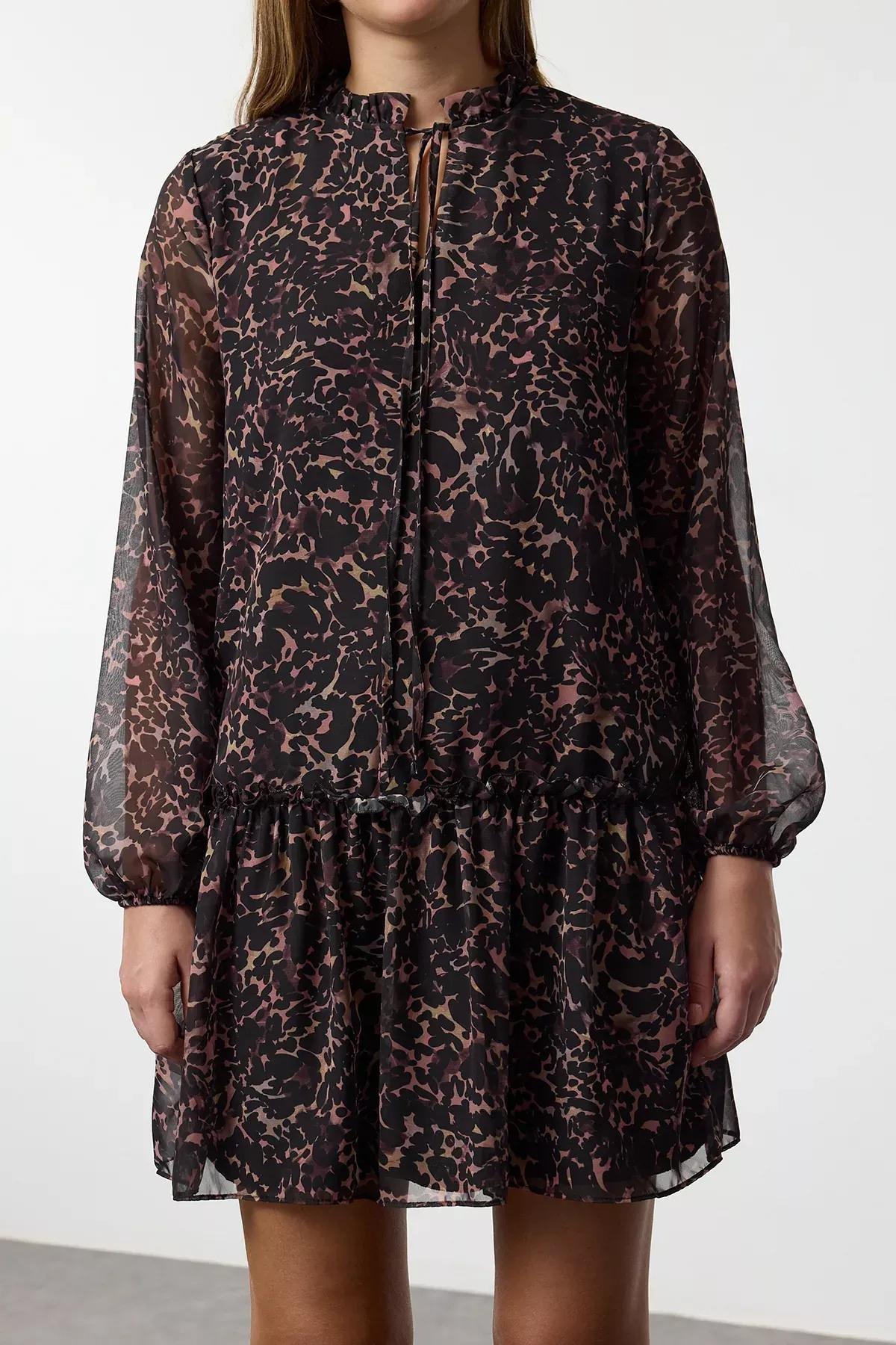 Black Floral Patterned Mini Dress, C101_5720, large image number 2
