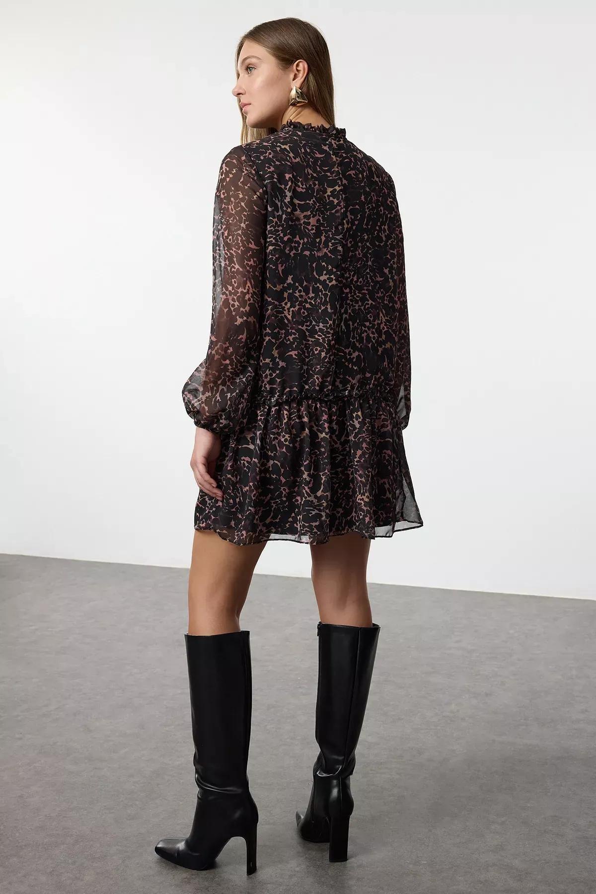 Black Floral Patterned Mini Dress, C101_5720, large image number 4