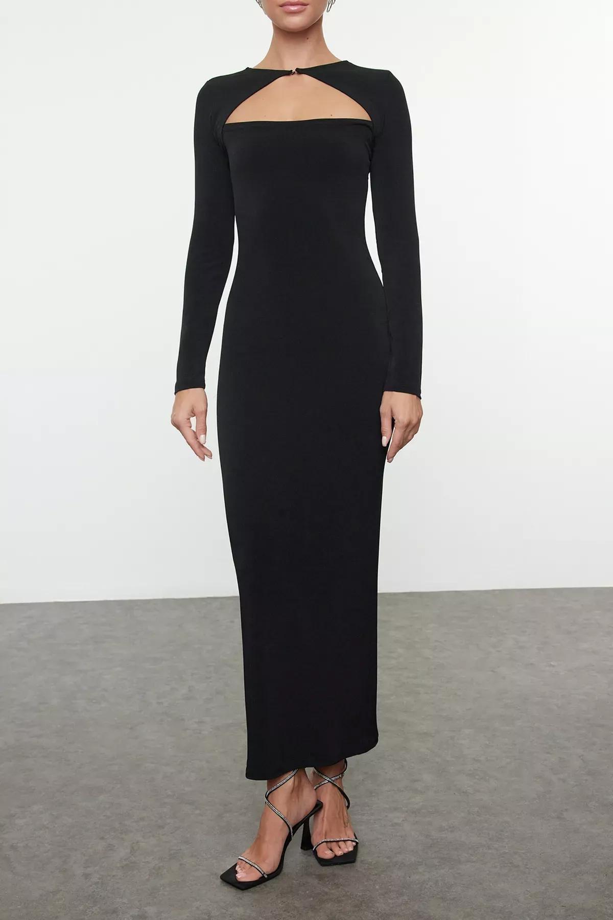 Black Cutout Chic Occasionwear Dress, BLACK, large image number 2