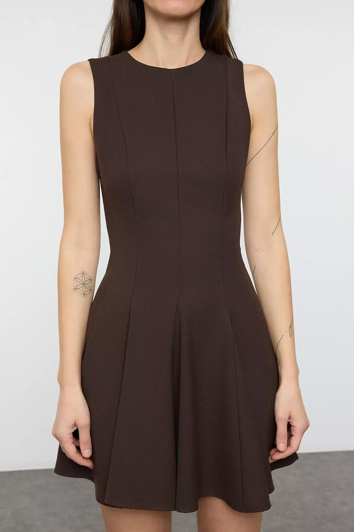 Brown Opening From Waist Mini Dress, Brown, large image number 2