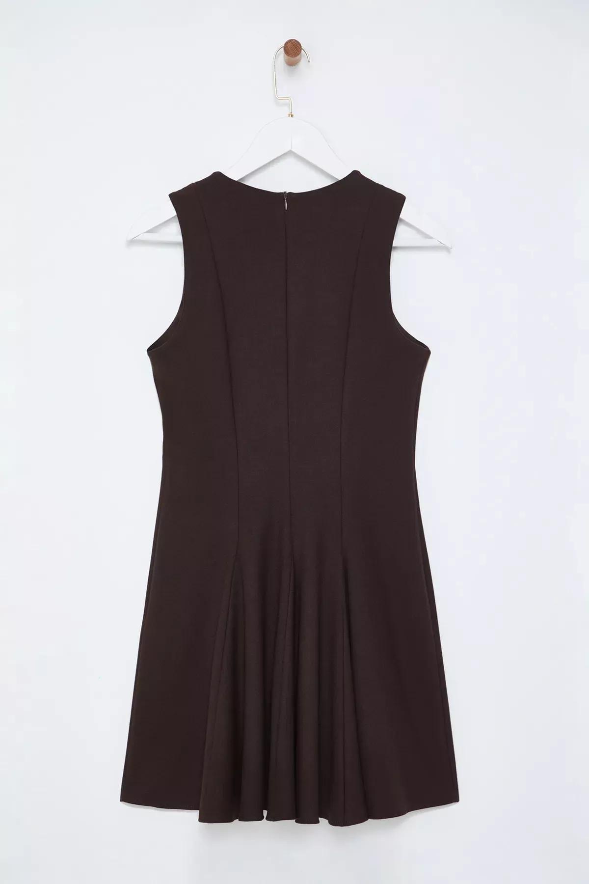 Brown Opening From Waist Mini Dress, Brown, large image number 5