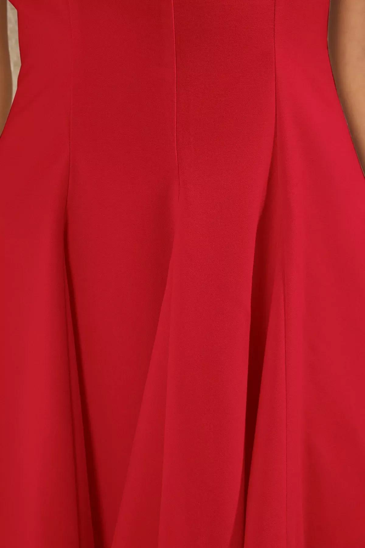 Red Opening Waist Mini Woven Dress, Red, large image number 2