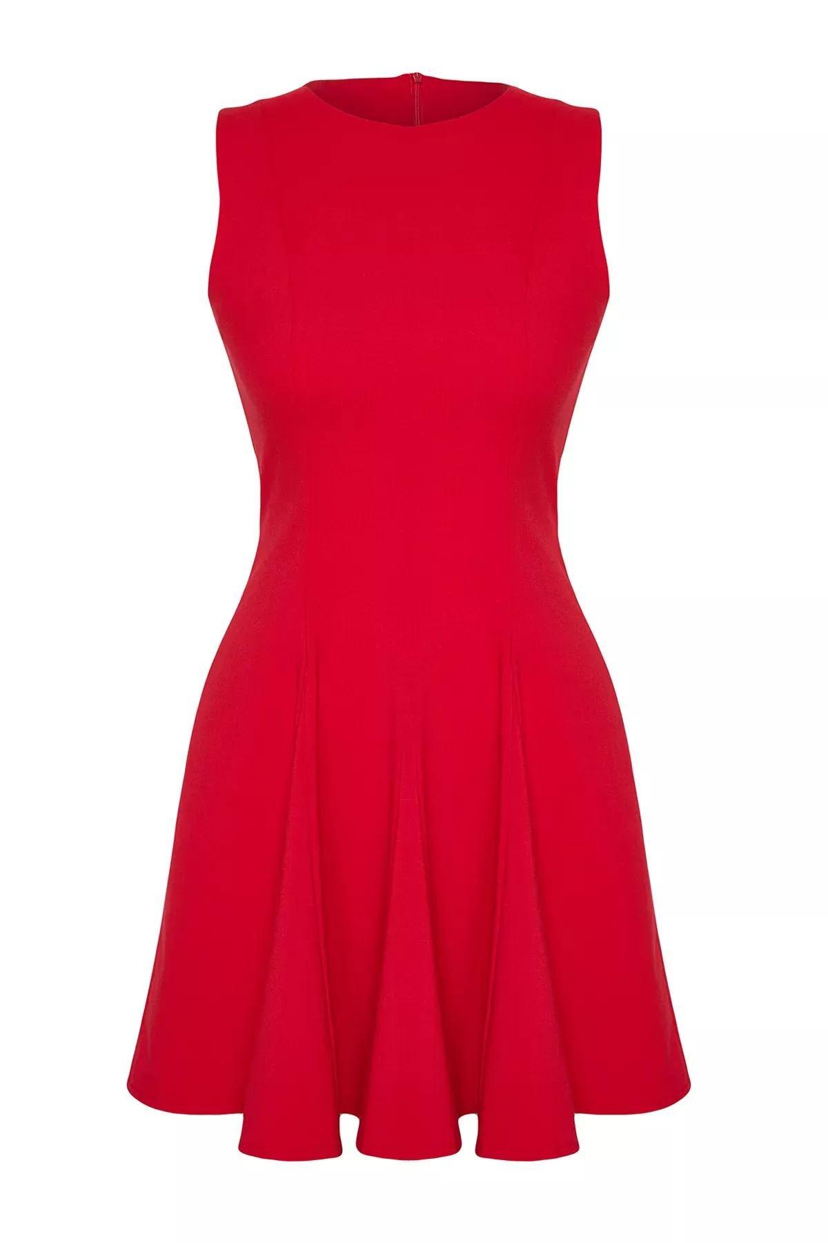 Red Opening Waist Mini Woven Dress, Red, large image number 4