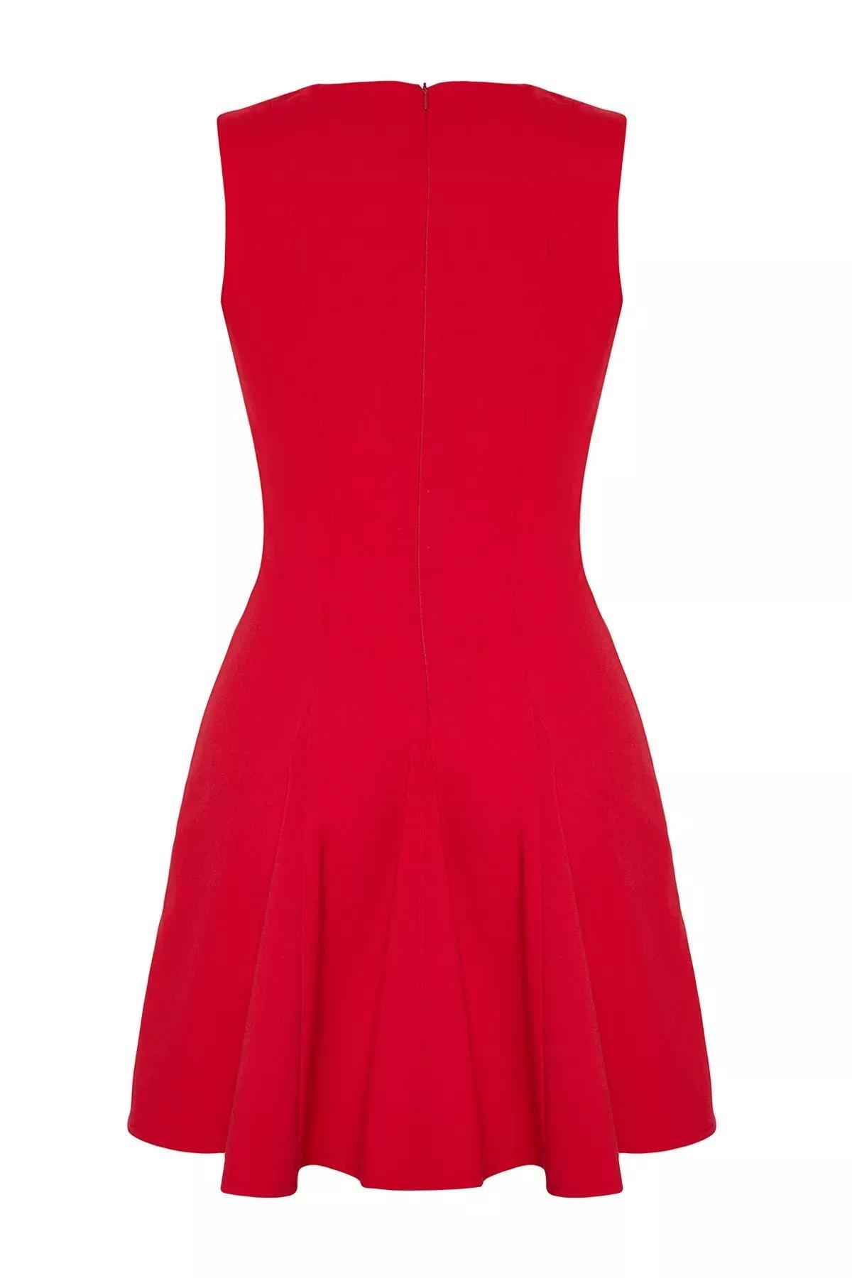 Red Opening Waist Mini Woven Dress, Red, large image number 5