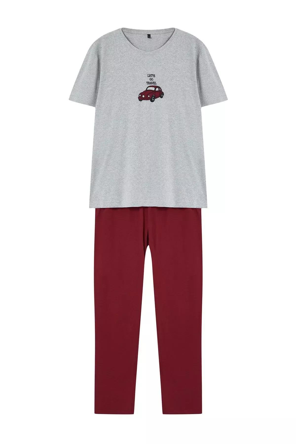 Multicolour Embroidered Knitted Pyjamas Set, Grey, large image number 8
