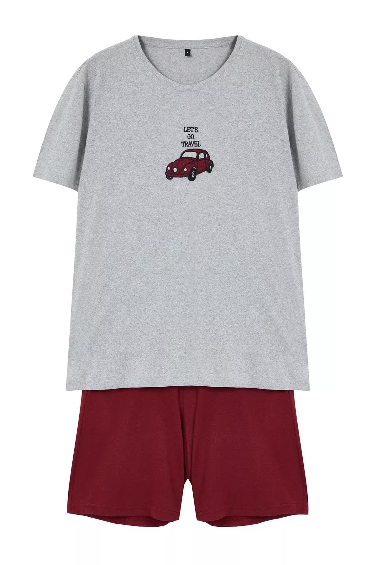 Multicolour Embroidered Knitted Pyjamas Set, Grey, large image number 10