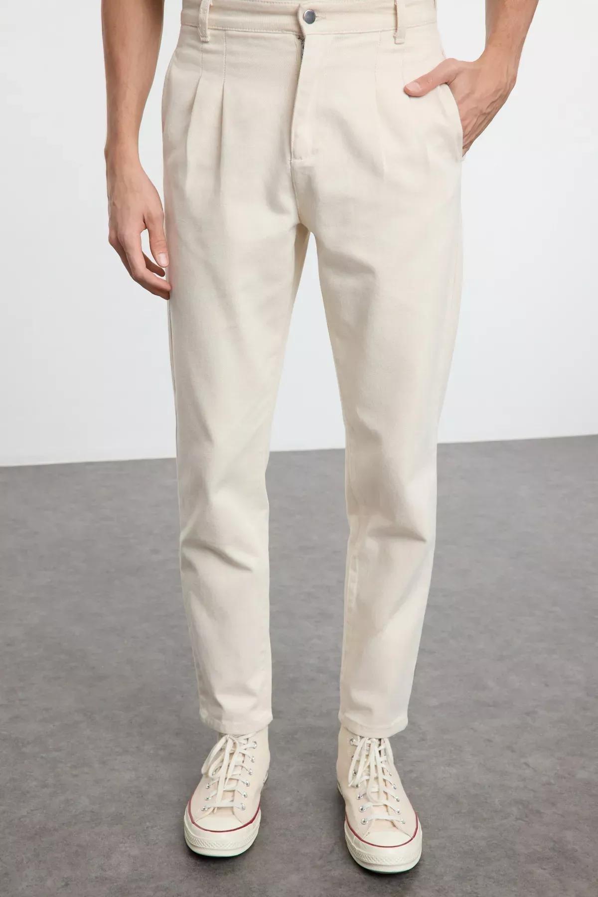 Beige Pleated Balloon Fit Trousers, , medium