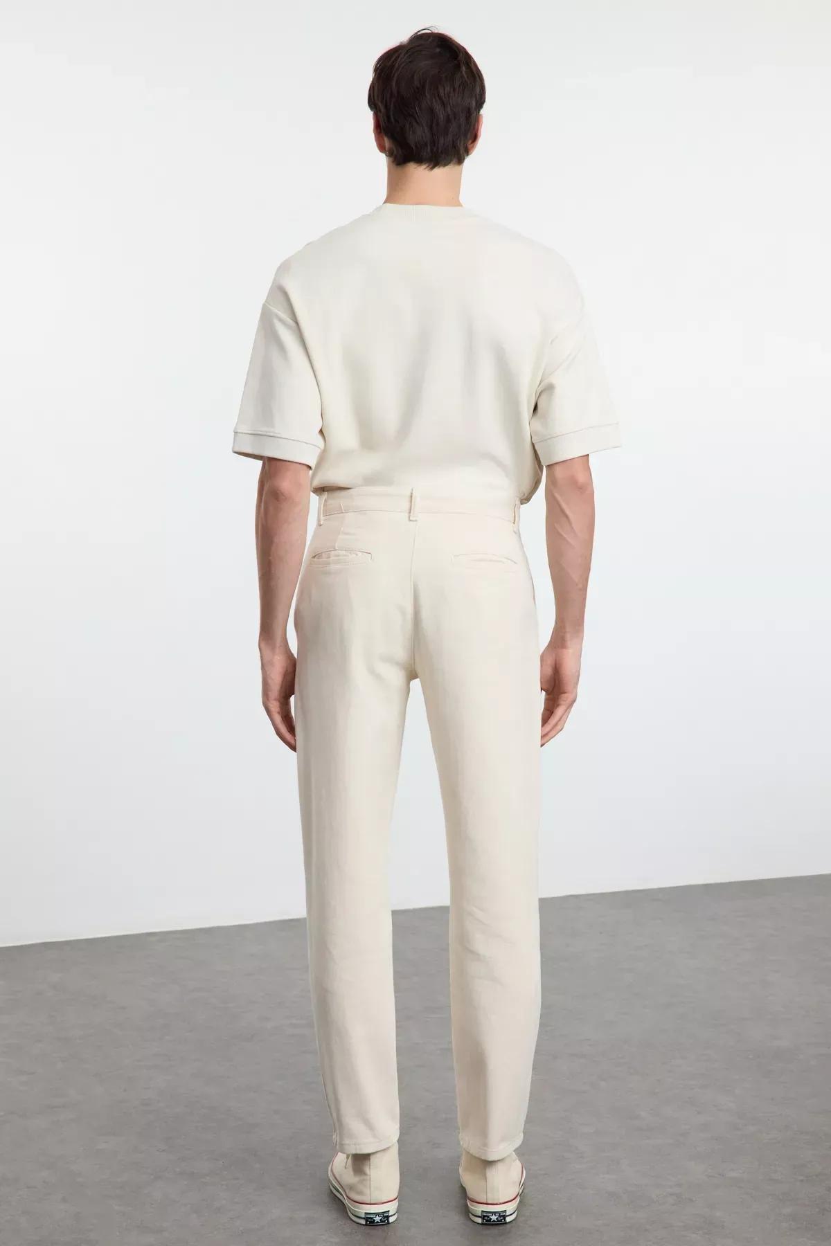 Beige Pleated Balloon Fit Trousers, STONE, large image number 4
