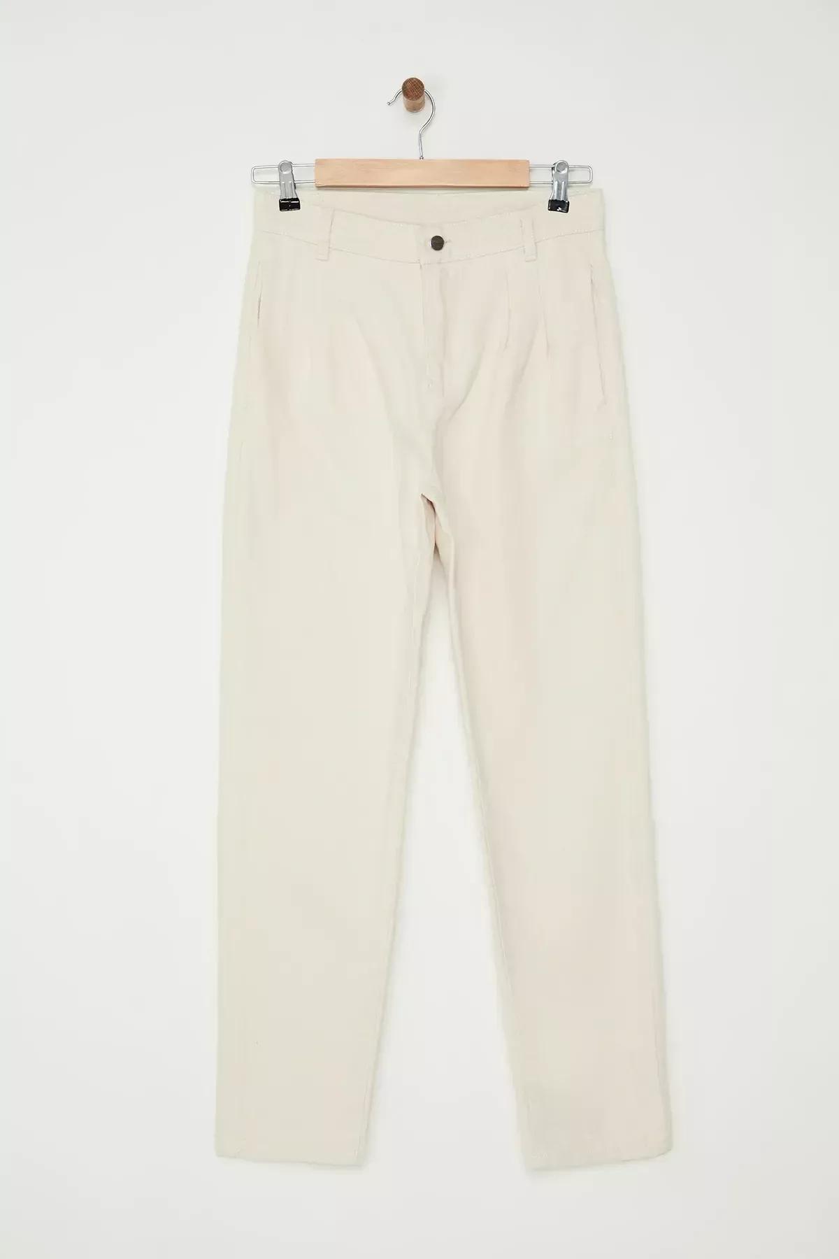 Beige Pleated Balloon Fit Trousers, , large image number 5