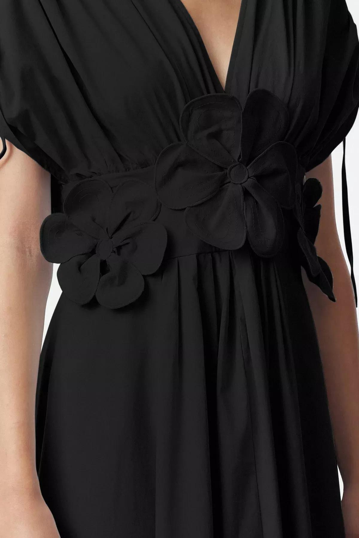 Black Detailed Poplin Occasionwear Dress, , large image number 3