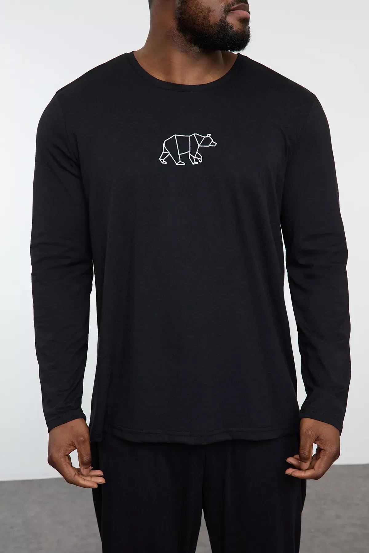 Black mens Embroidered pajama set, BLACK, medium