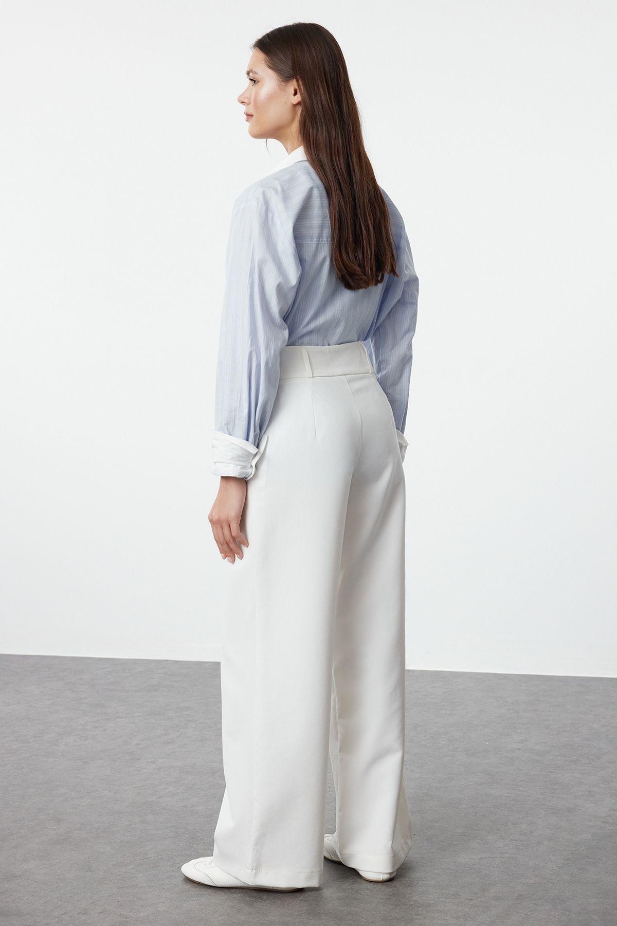 Ecru Waist Detailed Wide Leg/Wide Leg Woven Trousers TWOAW25PL00038, Single item, , large image number 4