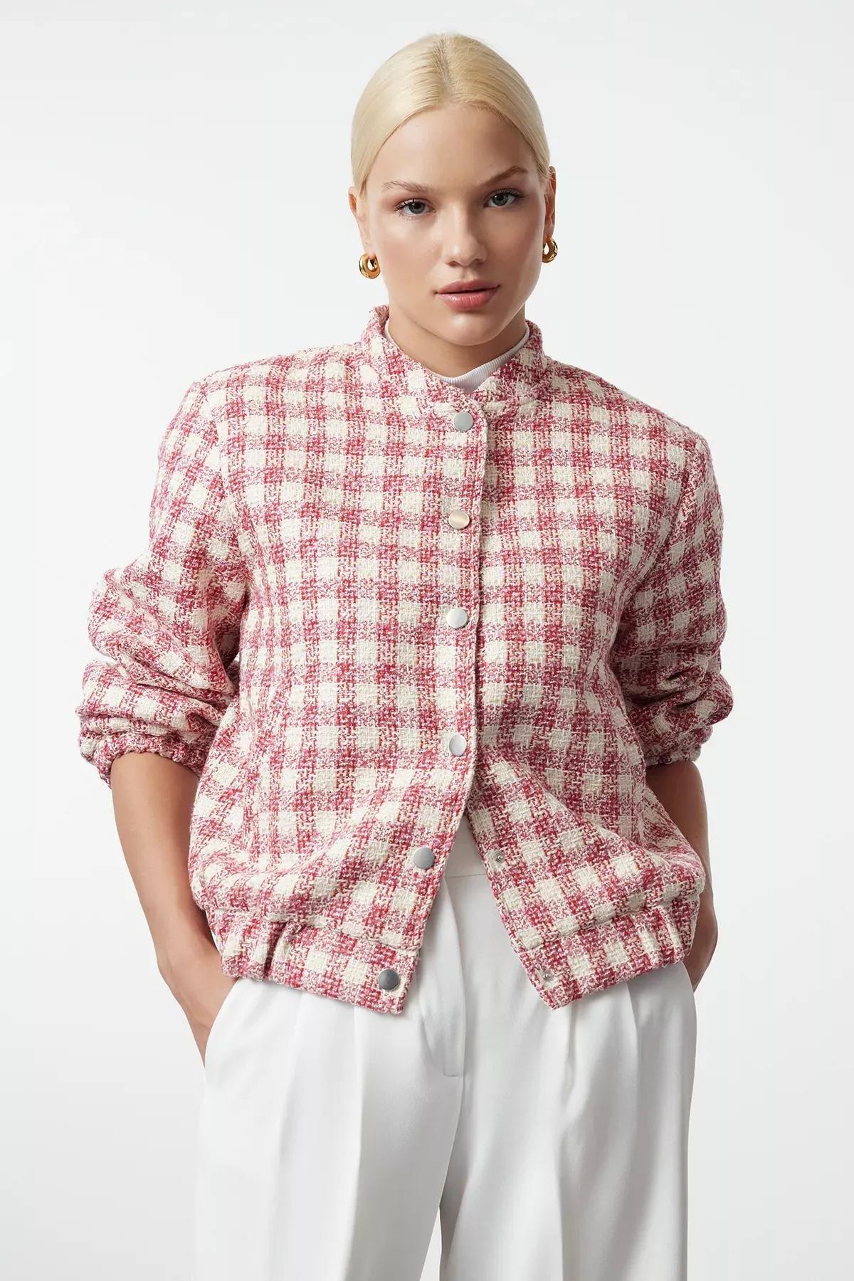 Multicolored Regular Tweed Thin Bomber Jacket Coat, Very colorful, large image number 1