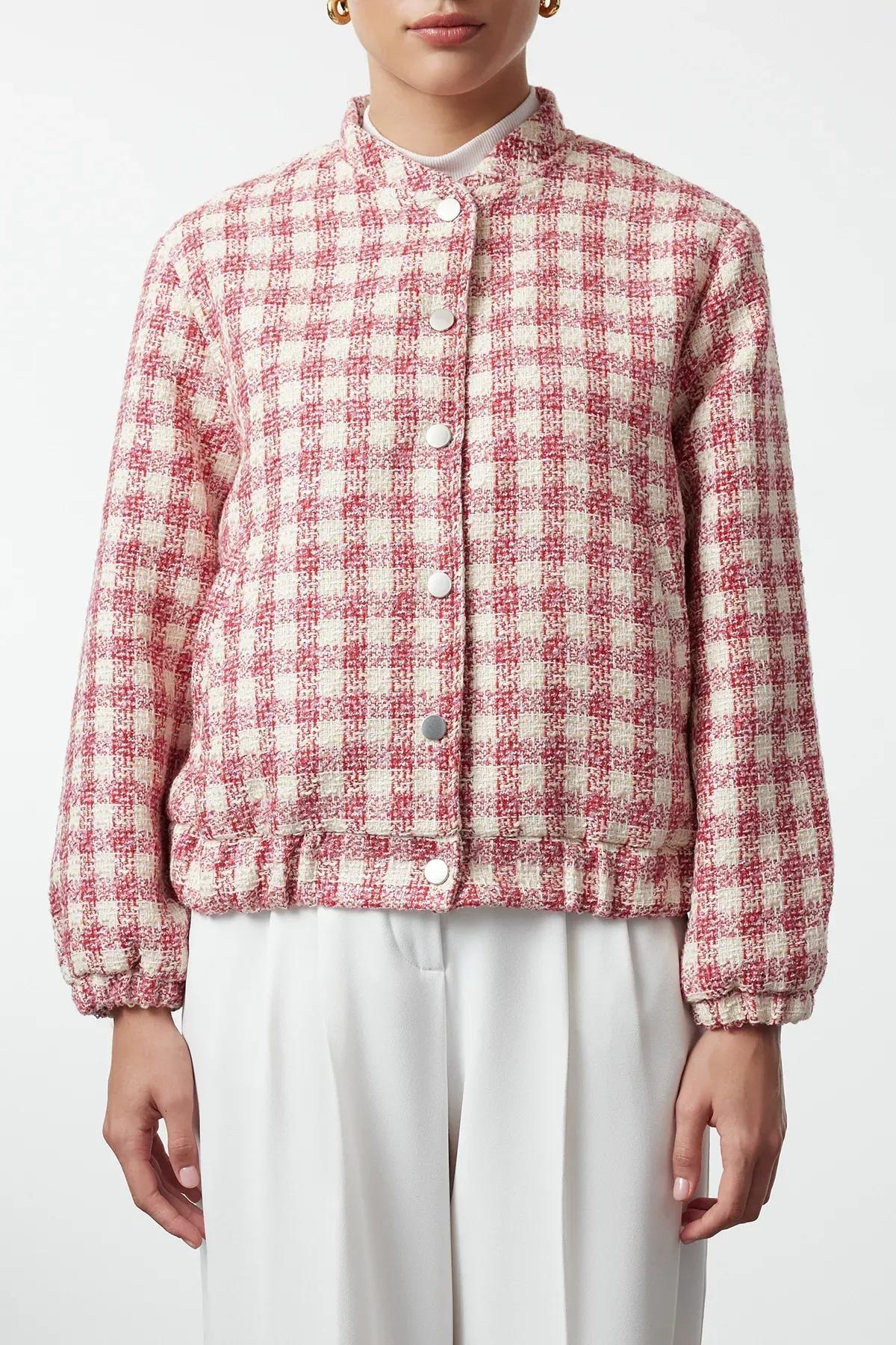 Multicolored Regular Tweed Thin Bomber Jacket Coat, Very colorful, large image number 2