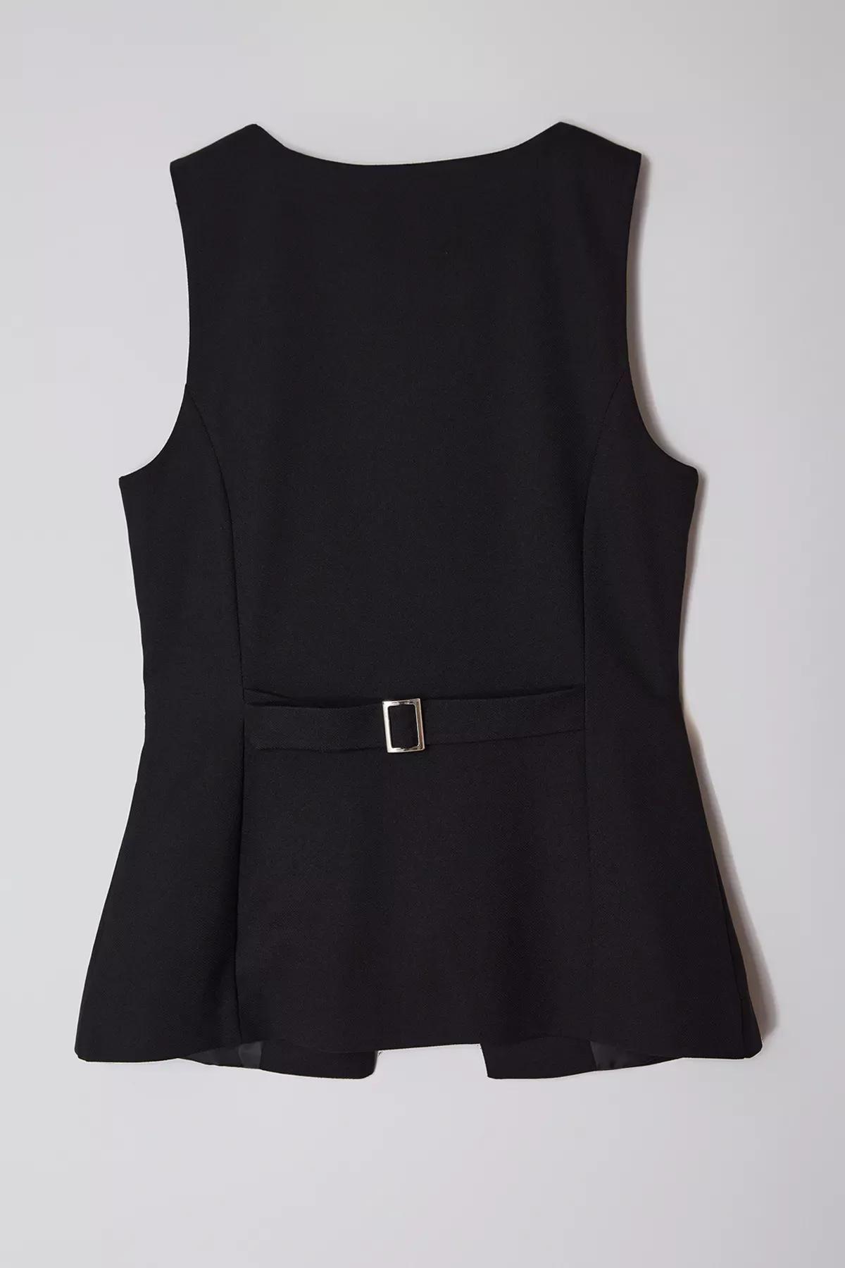 Black Fitted Round Collar Vest, BLACK, large image number 2