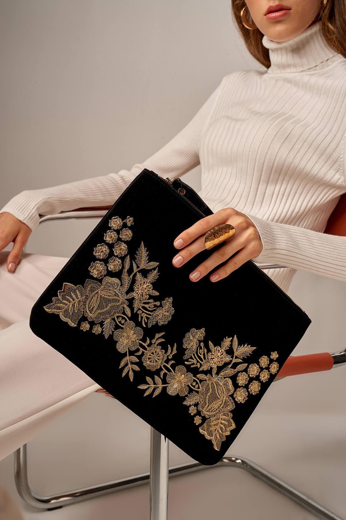 Black Floral Clutch, , large image number 0