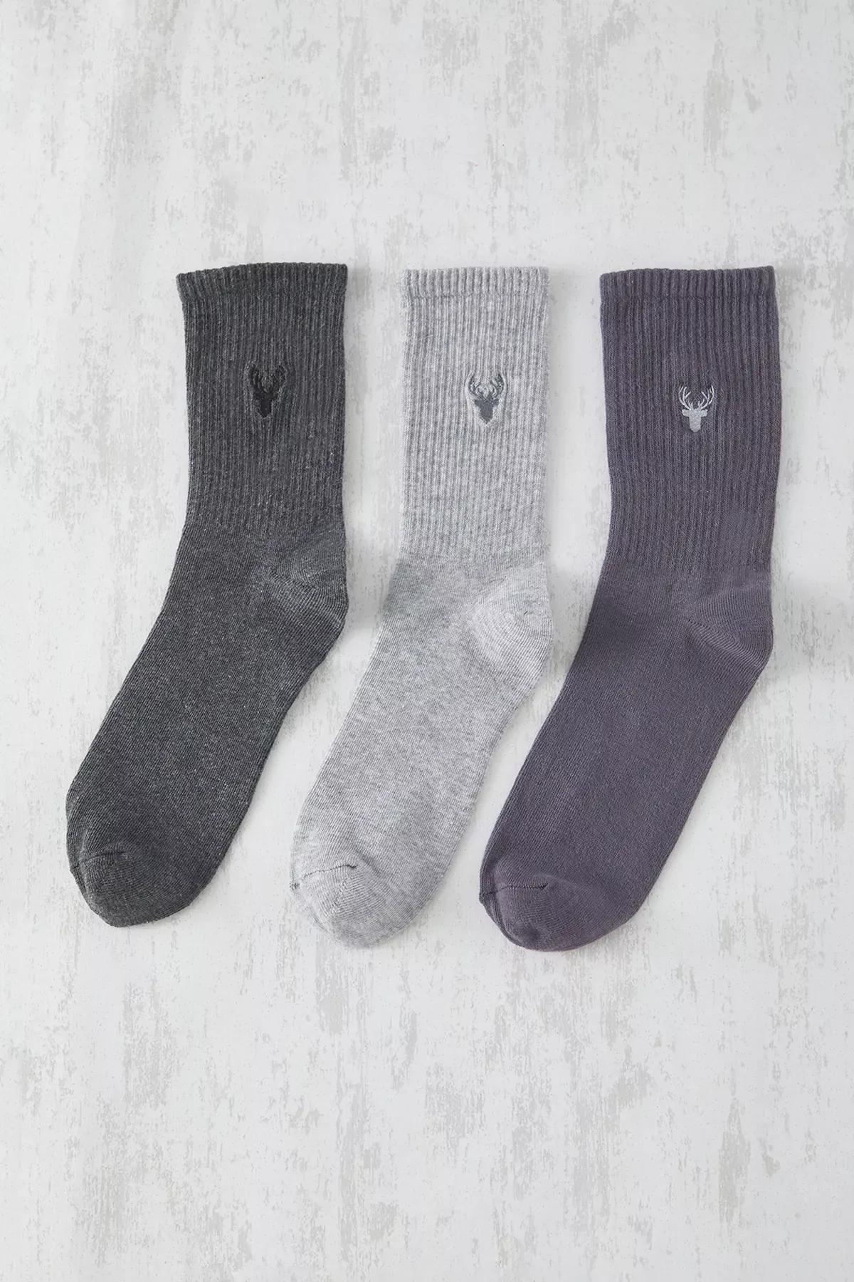 Grey-Grey-Grey Unisex 3-Pack Striped Socks, set of 3, C101_6839, large image number 0