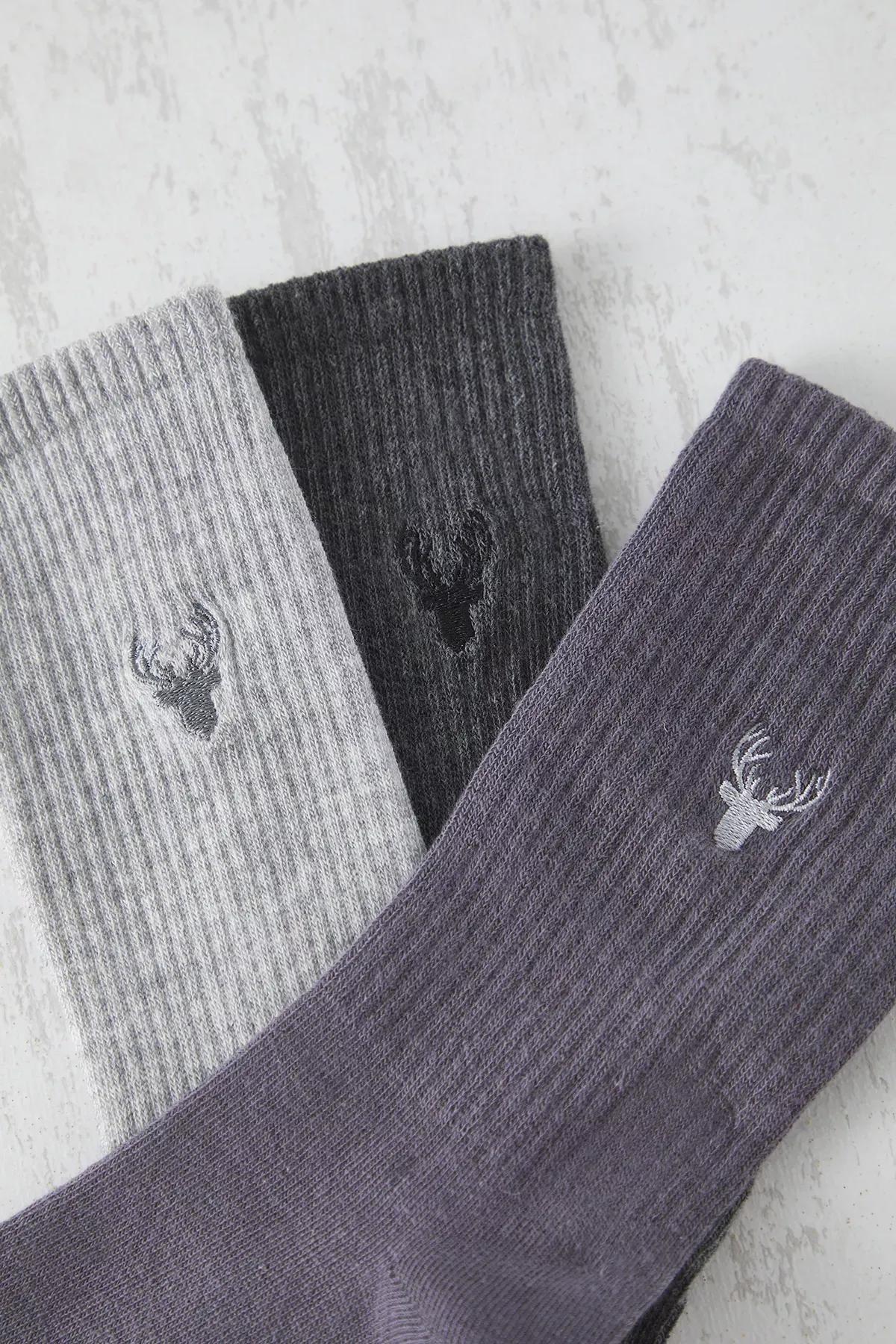 Grey-Grey-Grey Unisex 3-Pack Striped Socks, set of 3, C101_6839, large image number 1