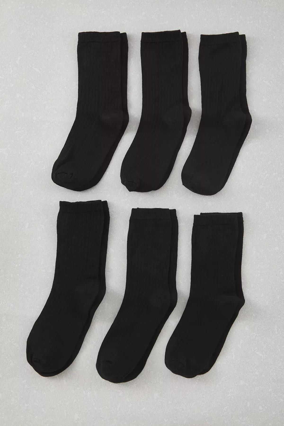 Black Tennis-Medium Socks, set of 6, , large image number 0